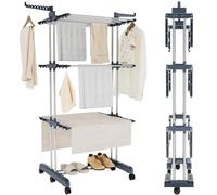 VELORA LANE 4-Tier Clothes Drying Rack with Foldable Legs, 18m Drying Space, 50 Hanging Hooks, Rolling Wheels