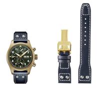 VELORE 20mm 21mm 22mm Genuine Leather Watch Band For IWC Big Pilot Flamethrower Little Prince Mark Strap Willow Nail Bracelet(Blue gold buckle,21mm)
