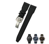 VELORE 20mm 21mm 22mm Nylon Calfskin Watchband Fit For IWC Big Pilot IW377714 Mark18 SPITFIRE Nylon Real Leather Strap(Black line 2,21mm rose clasp)