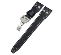 VELORE 20mm 21mm 22mm Real Leather Rivets Watchband For IWC SPITFIRE Big Pilot's Watch IW5009 Cowhide Strap(Black white plain 2,20mm)