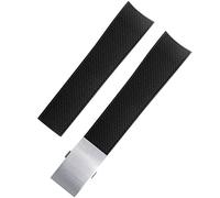 VELORE 21mm Waterproof Rubber Watchband Folding Buckle，For Longines HydroConquest L3 L3.742 Diving Watch Blue(Black silver)