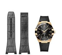 VELORE 25-14mm notched rubber cowhide strap，For Omega Constellation Double Eagle Manhattan Men's Observatory Series Watch Replacement Watch Strap(Black white-No)