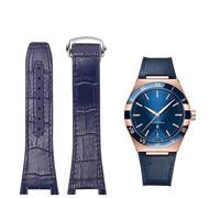 VELORE 25-14mm notched rubber cowhide strap，For Omega Constellation Double Eagle Manhattan Men's Observatory Series Watch Replacement Watch Strap(Blue-silver)