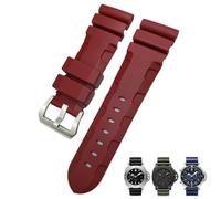 VELORE 26mm 24mm Nature Rubber Watchband Fit for Panerai PAM Silicone Red Blue Watch Strap Waterproof Bracelets Tools(Red silver,26mm)