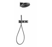 VELORE Brushed Gold Bathroom Shower Faucet Set - Mixer with Diverter, Rain Head & Hand-Held Spray, Wall-Mounted Black Brass System(A)