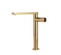 VELORE Brushed Gold Tall Single Hole Basin Faucet: Single Handle Hot Cold Elevated Luxury Spout(E)