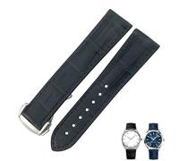 VELORE Crocodile Leather Watch Band For Omega De Ville Seamaster Constellation 18mm 19mm 20mm 21mm 22mm Real Alligator Skin Strap(Blue silver,22mm)