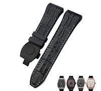VELORE For Franck Muller Watch Band 28mm Cowhide Silicone Watch Strap Nylon Rubber Folding Buckle Watch Bands For Men Bracelet(Black white black)