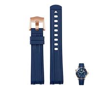 VELORE For Omega Seamaster 300 universe 007 Curved End Fluorous Rubber silicone watchband 20mm 22mm Watch Soft strap Men Replacement(Blue Rose gold,20mm)