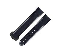 VELORE For Omega Strap AT150 Seamaster 300 Planet Ocean De Ville Speedmaster Curved End Watch Band 20mm Black White Line High Density Nylon Cowhide Watchbands(Blue 7)
