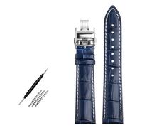 VELORE Genuine Leather Bracelet 19mm 20mm 21mm 22mm Watch Strap For Longines L29094920 Watchband Top Layer Cowhide Wristwatches Band(Blue silver buckle,22mm)