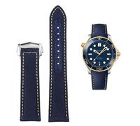 VELORE High Density Nylon leather strap For Omega New Seamaster 300 Super Master AT150 Fabric Leather AQUA TERRA men's strap 19mm 20mm(Blue yellow Silver B,19mm)