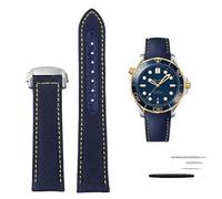 VELORE High Density Nylon leather strap For Omega New Seamaster 300 Super Master AT150 Fabric Leather AQUA TERRA men's strap 19mm 20mm(Blue yellow Silver,19mm)
