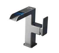 VELORE Metal Grey LED Digital Bathroom Faucet - 360° Rotation Waterfall Tap with Temperature Display & 60cm Hose(B)