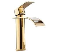VELORE Tall Gold Waterfall Basin Faucet, Single-Lever Solid Brass Mixer Tap for Bathroom(A)