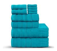 Velosso 10 Pce Hampi Towel Bale Set Highly Absorbent 100% Combed Ring Spun Cotton, Oversized Thick 4 Face 2 Hand Towels 2 Bath Towels and 2 Bath Sheets, Premium Towels Spa & Hotel (Teal)