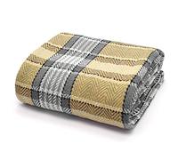 Velosso 100% Cotton Large Bourbon/Highland Check Batten Throwover Sofa Throw Bed Throw, Multicoloured (Grey/Ochre, 229cm X 254cm)