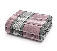 Velosso 100% Cotton Large Bourbon/Highland Check Batten Throwover Sofa Throw Bed Throw, Multicoloured (Blush/Grey, 127cm X 152cm)