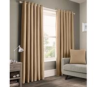Velosso 100% Pure Cotton Plain Ringtop/Eyelet Pair of Curtains (Latte, 66x54)