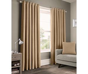 Velosso 100% Pure Cotton Plain Ringtop/Eyelet Pair of Curtains (Latte, 66x54)