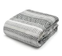 Velosso 100% Recycled Cotton Throws for Sofas, Grey Throw for Bed, Aztec Pattern Cotton Blanket with Tassels & Throw for Armchairs (127cm × 152 cm)