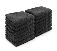Velosso 12 Pack Premium Soft 100% Egyptian Cotton Ring Spun Soft Feel Face Cloths Flannel High Absorbent Spa, Gym, Sauna Face Towel (Black)