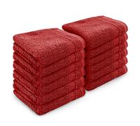Velosso 12 Pack Premium Soft 100% Egyptian Cotton Ring Spun Soft Feel Face Cloths Flannel High Absorbent Spa, Gym, Sauna Face Towel (Red)