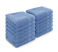 Velosso 12 Pack Premium Soft 100% Egyptian Cotton Ring Spun Soft Feel Face Cloths Flannel High Absorbent Spa, Gym, Sauna Face Towel (Blue)