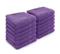 Velosso 12 Pack Premium Soft 100% Egyptian Cotton Ring Spun Soft Feel Face Cloths Flannel High Absorbent Spa, Gym, Sauna Face Towel (Purple)