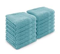 Velosso 12 Pack Premium Soft 100% Egyptian Cotton Ring Spun Soft Feel Face Cloths Flannel High Absorbent Spa, Gym, Sauna Face Towel (Seafoam)