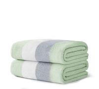 Velosso 2 Pack 100% Cotton Striped Multi Supreme Cotton Towels Hand Bath or Sheet, Quick-Dry, Soft Absorbent, Striped Design Hotel Spa, Fade Resistant Towels (Sage, Hand)