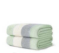 Velosso 2 Pack 100% Cotton Striped Multi Supreme Cotton Towels Hand Bath or Sheet, Quick-Dry, Soft Absorbent, Striped Design Hotel Spa, Fade Resistant Towels (Sage, Sheet)