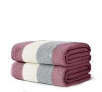 Velosso 2 Pack 100% Cotton Striped Multi Supreme Cotton Towels Hand Bath or Sheet, Quick-Dry, Soft Absorbent, Striped Design Hotel Spa, Fade Resistant Towels (Raspberry, Bath)