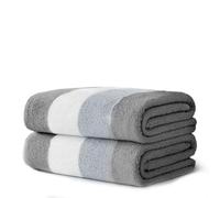 Velosso 2 Pack 100% Cotton Striped Multi Supreme Cotton Towels Hand Bath or Sheet, Quick-Dry, Soft Absorbent, Striped Design Hotel Spa, Fade Resistant Towels (Grey, Bath)