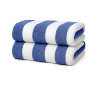 Velosso 2 Pack Cabana Stripe Large Beach Towels 100% Cotton Super Absorbent Beach Swim Pool Swim Quick Dry Camping Holiday Sauna Towel (Blue x 2)