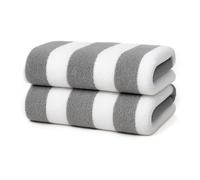 Velosso 2 Pack Cabana Stripe Large Beach Towels 100% Cotton Super Absorbent Beach Swim Pool Swim Quick Dry Camping Holiday Sauna Towel (Grey x 2)