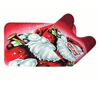 Velosso 2pce Christmas Festive Bath Mat and Pedestal Mat Set Non Slip Bath Rug Set (Santa)