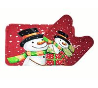 Velosso 2pce Christmas Festive Bath Mat and Pedestal Mat Set Non Slip Bath Rug Set (Snowman)