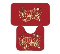 Velosso 2pce Christmas Santa Gonks Snowmen Bath Mat and Pedestal Mat Set Non Slip Bath Rug Set (Merry Floral)