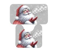 Velosso 2pce Christmas Santa Gonks Snowmen Bath Mat and Pedestal Mat Set Non Slip Bath Rug Set (Santa Kiss)