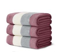 Velosso 3 Pack 100% Cotton Striped Multi Supreme Cotton Towels Hand Bath Towel, Quick-Dry, Soft Absorbent, Striped Design Hotel Spa, Fade Resistant (Raspberry, Bath Towels)