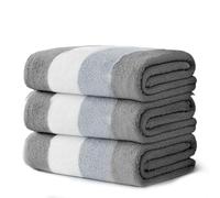 Velosso 3 Pack 100% Cotton Striped Multi Supreme Cotton Towels Hand Bath Towel, Quick-Dry, Soft Absorbent, Striped Design Hotel Spa, Fade Resistant (Grey, Bath Towels)