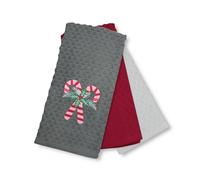 Velosso 3 Pack Christmas Tea Towel Set - Candy Cane Design, Soft Absorbent Cotton Kitchen Towels, Festive Grey & Red Mix, Durable & Machine Washable, Perfect for Holiday (Grey)