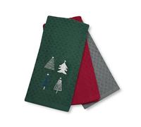 Velosso 3 Pack Christmas Tea Towel Set - Festive Tree Design, Soft Absorbent Cotton Kitchen Towels, Elegant Green Pattern, Durable & Machine Washable, Perfect for Holiday (Green)
