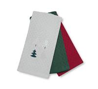 Velosso 3 Pack Christmas Tea Towel Set - Festive Tree Design, Soft Absorbent Cotton Kitchen Towels, Elegant Green Pattern, Durable & Machine Washable, Perfect for Holiday (White)