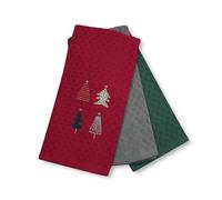 Velosso 3 Pack Christmas Tea Towel Set - Festive Tree Design, Soft Absorbent Cotton Kitchen Towels, Elegant Green Pattern, Durable & Machine Washable, Perfect for Holiday (Red)