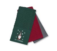 Velosso 3 Pack Christmas Tea Towel Set - Let It Sgnome Design, Soft Absorbent Cotton Kitchen Towels, Festive Green & Red Mix, Durable & Machine Washable, Perfect for Holiday (Green)