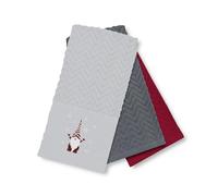 Velosso 3 Pack Christmas Tea Towel Set - Let It Sgnome Design, Soft Absorbent Cotton Kitchen Towels, Festive Green & Red Mix, Durable & Machine Washable, Perfect for Holiday (White)