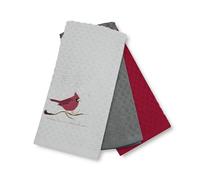 Velosso 3 Pack Christmas Tea Towel Set - Winter Wishes Robin Design, Soft Absorbent Cotton Kitchen Towels, Festive Grey & Red Mix, Durable & Machine Washable, Perfect for Holiday (White)