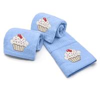 Velosso 3 Pack Embroidered Cupcakes Large Everyday Kitchen Tea Towel Set 100% Supreme Ring Spun Cotton Soft and Absorbent Dish Towels, Tea Towels, Dish Cloth, Catering Towels (Blue)